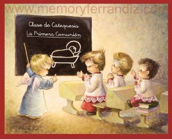 Estampas comunión Ferrándiz “Niños en clase de catequesis” (Caja 50 uds)